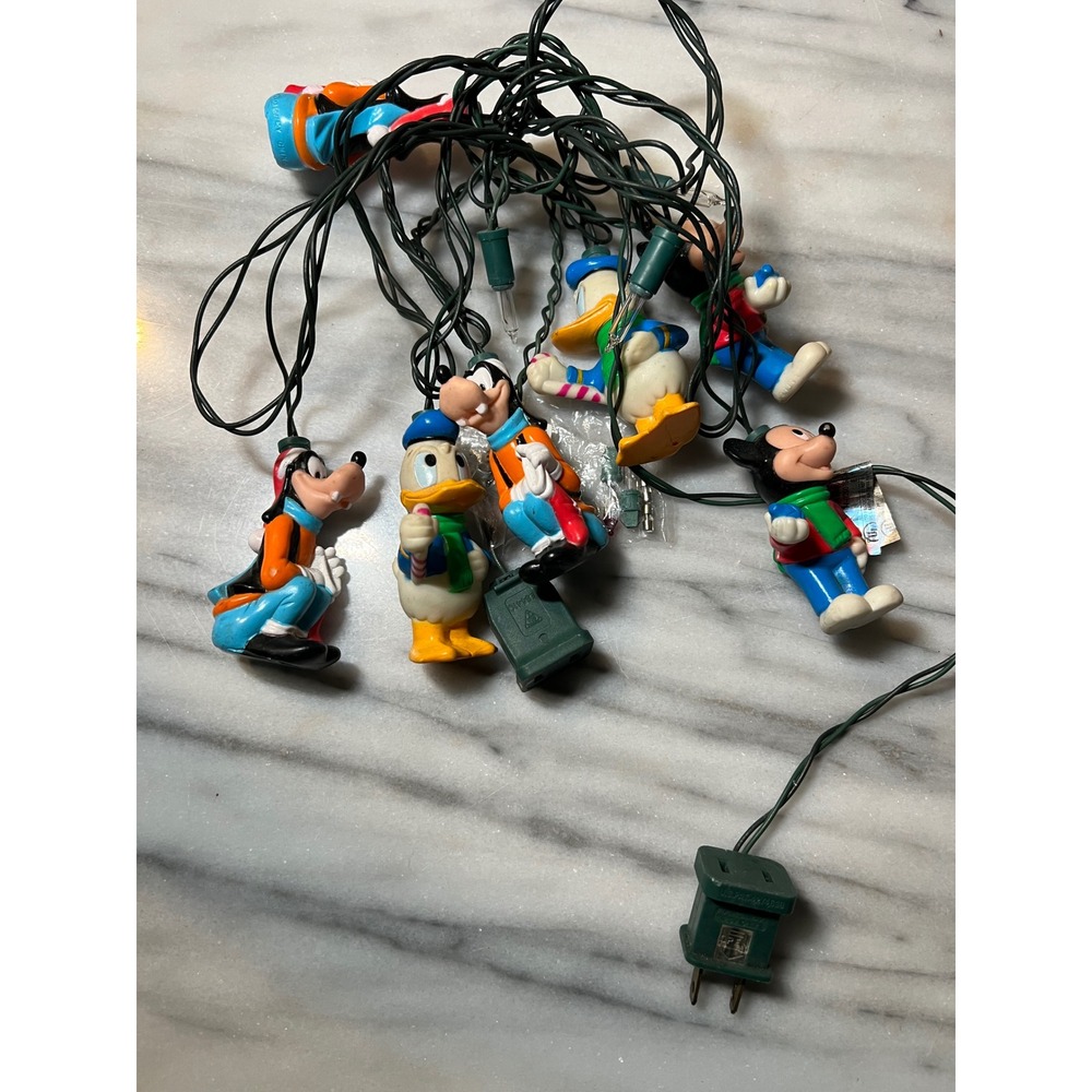 Vintage Disney Christmas String Lights Mickey Donald Goofy Blow Mold Figures
